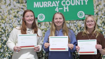 Murray County 4-H Scholarship Winners Ignite Your Spark Award - Taylor Larson, Maryann Pagel, Kaitlin Gleis Clara Pagel