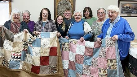 A group of ladies from First Lutheran Church in Dundee donated quilts to Murray County Hospice. Pictured are From Dundee, Cheryl Thiner, Dorothy Balfanz, Rose VandenBosch, Kinley Voit, Sheri Voit, Lana Heger, Shelia Paplow, Gail Rogers, Marilyn Starrett