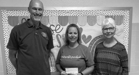 Kiwanis of Slayton was busy making donations this past week. They first made a donation to Wonder World Preschool. Pictured are Marv Nysetvold, Kristin Petros, and Ruth Hoyme (above).