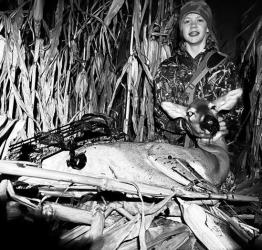 Brett Pieske, 14, shot this doe with his bow Sunday night, Oct. 15th! He made a great shot at 30 yards and the doe only made it 40 yards before going down. Brett donated the doe to the shop class at the Marshall High School where the kids are taught how to process a deer.