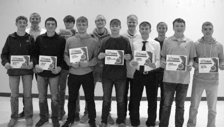 1st Yr Letter Winner: L-R: Brayden Gilb, Krew Schneider, Carson Lewis, Gabe Tentinger, Isaiah Wolske, Luke Iverson, Noah Mathiowetz, Gabe Wolske, Carter Hanson, Caleb Rosenbrook, Jaxon Wendorff and Colby Miller.