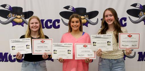 All State Academic and All Conference Academic L R; Rachael Huso, Ava Deacon, Kate Blankenship