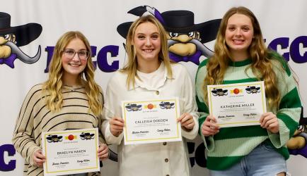Second Year Letterwinners L - R; Braelyn Haken, Calleigh Doeden, Katherine Miller not pictured: Suttyn Schryvers