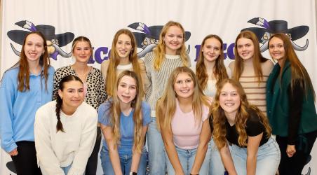 Junior Varsity Team L - R; Back Row: Mikayla Reith, Addy Dierks, Emma Ahlquist, Brielle Plotz, Emaleigh Doeden, Jaida Carlson, Coach Casey Miller; Front Row: Danyel Neilson, Mackenzie Reith, Jaelyn Bitker, Joelle Hellewell