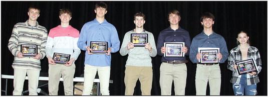 Seniors: Derek Kluis, Connor DeGreeff, Christian Tentinger, Jaeden Deacon, Abe Paulzine, Tanner Graphenteen, Gracie Haupert. Tanner, Christian, Derek and Jaeden will play on April 2 at the Tim Orth Memorial basketball game in Glencoe where the Red Rock Conference seniors take on the Tomahawk Conference.
