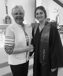 The Catholic Daughters/CCW dual scholarship award recipient was Hannah Frisk, daughter of Brian and Angie Frisk. Pictured are Jeaneen Nelson and Hannah Frisk.