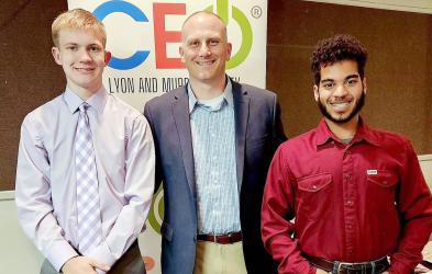 The 2025 Class of Lyon &amp; Murray CEO Program was announced on Wednesday, May 1. There were 22 students accepted from nearly 30 applications for the next program year. This year’s MCC students are Andrew Holm and Gabe Gleis pictured with Jacob Scandrett.