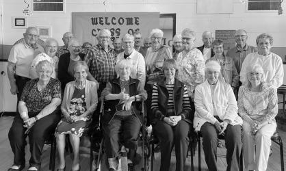 Front Row, left to right: Ruth (Meier) Riederer, Karen (Greenfield) Ommen, Margaret Popp, Ardith (Meyer) Eklund, Marjean (Ohlenkamp) Ross, Kay (Kopischke) Gunderman. Back Row, left to right: Bob and Sharon (Beckman) Zinnel, Burdell Christians, Pat (Hendel) Kunze, Mavis (Darrel) Schipper, Ray Schuster, Daryll Ommen, Marilyn (Tammeus) Brink, Bob and Georgia Freetly, Carolyn (Busch) Boomgarden, Audrey (Miller) Brush, Leona (Meier) Dierks, Steve Eklund, Shari &amp; Duane Gehl, Darlene (Haseman) Gerber.