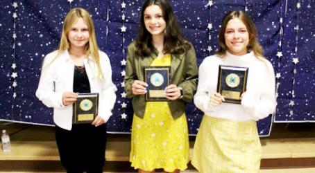6th to 8th Grade Court of Honor Gabbi Fleischfresser, Courtney Gengler, and Sophia Nelson.
