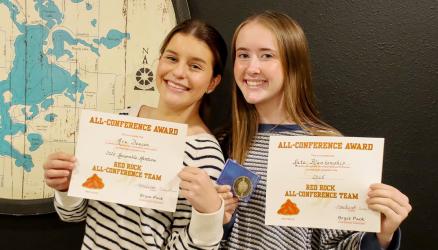 Red Rock Conference (L to R): Ava Deacon - All Conference Honorable Mention Kate Blankenship - All Conference (also Third Year Letter Winner). Not Pictured: Suttyn Schryvers All Conference (also Third Year Letter Winner)
